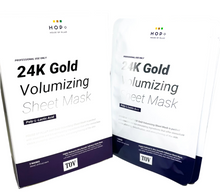Load image into Gallery viewer, TOV House of PLLA 24k Gold Volumizing Sheet Mask, with information and branding visible on the front.
