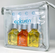 Cargar imagen en el visor de la galería, Three bottles of Epicuren Discovery Metadermabolic Protein Enzyme Complex products, including a Skin Conditioner Enzyme Toner, an Enzyme Concentrate Vitamin Protein Complex, and Gel Plus Enzyme Protein Ge, packaged in a clear travel toiletry bag with the brand's logo and product names visible.