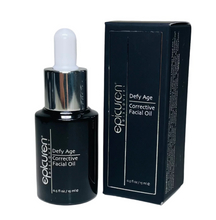 Load image into Gallery viewer, Epicuren Discovery Defy Age Corrective Facial Oil packaging and bottle, black in color, with text indicating the product name and size.