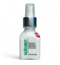 Load image into Gallery viewer, A bottle of Epicuren Discovery Moroccan Rosemary After Bath Body Moisturizer, with a white and silver design, 2 fl oz in size.
